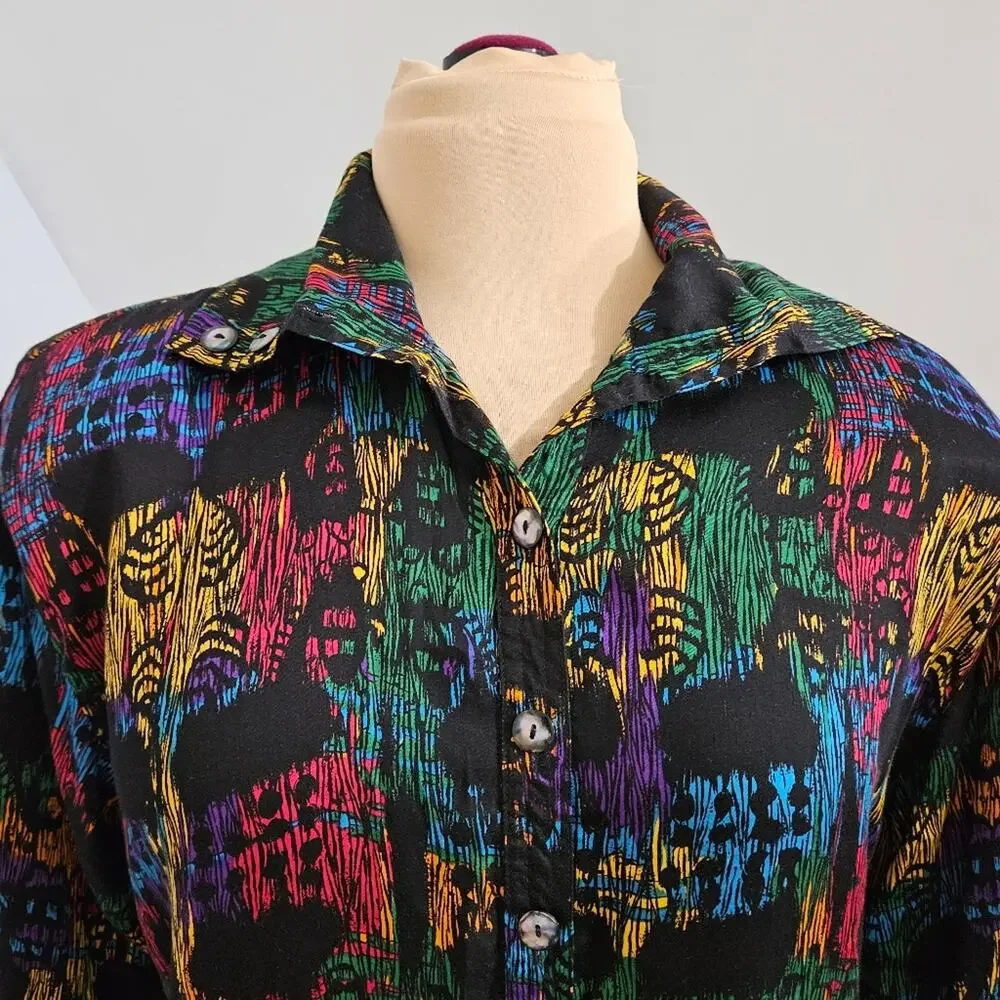 Vintage Gil Ambez Knits 2 Piece Set Abstract Tribal Shirt Pants Sz 10 Outfit Y2K